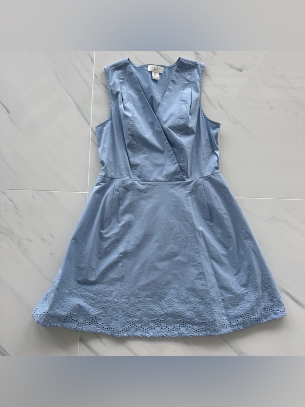 Calypso St Barth Mini Dress Blue With Floral Detail And Pockets Size L